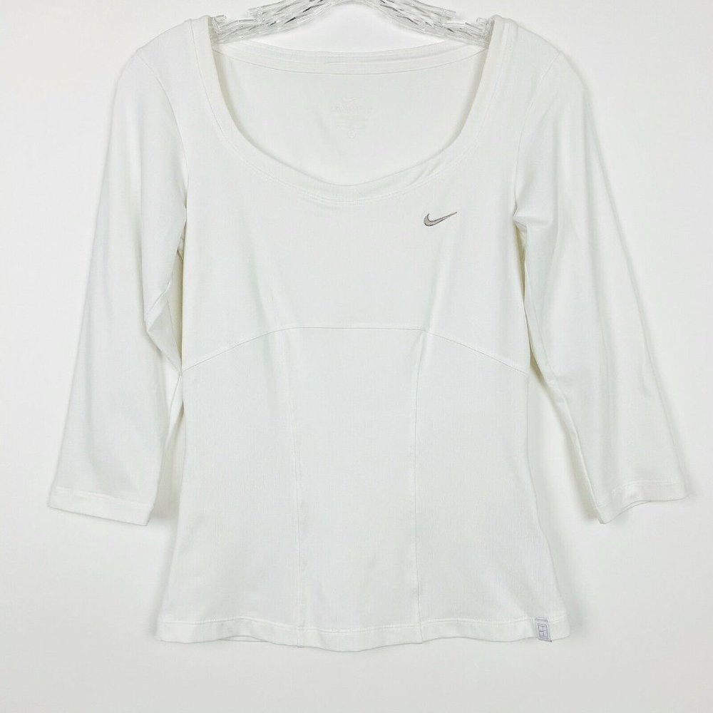 Nike Tennis Dri Fit White 3/4 Scoop Neck Top SM